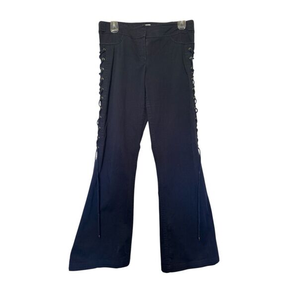 VINTAGE Cache women's size 8 Y2K flare lace down legs festival boho blue pants - Picture 1 of 14